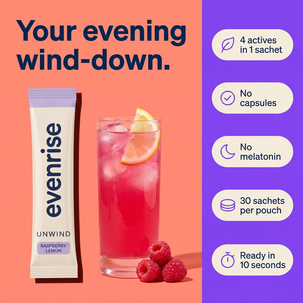 Your evening wind-down: 4 actives, no capsules, 30 sachets